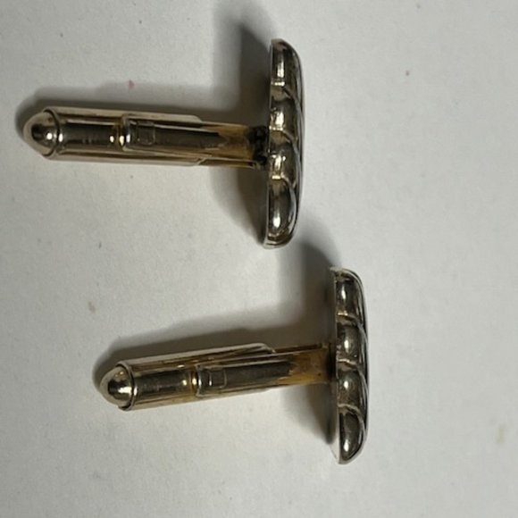 VTG Gold Tone Square Shaped Striped Ribbon Style Cuff Links Retro Gift - Picture 10 of 14